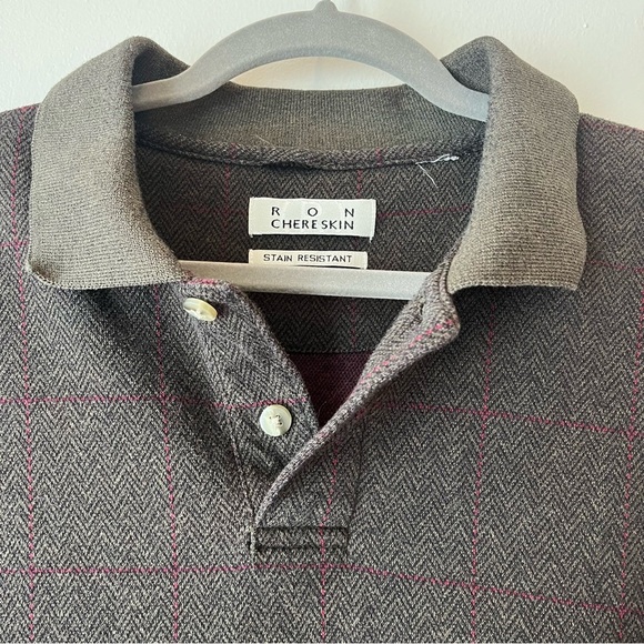 Vintage Ron Chereskin Men’s Polo Shirt L Long Sleeve Gray Herringbone Windowpane - Picture 5 of 7